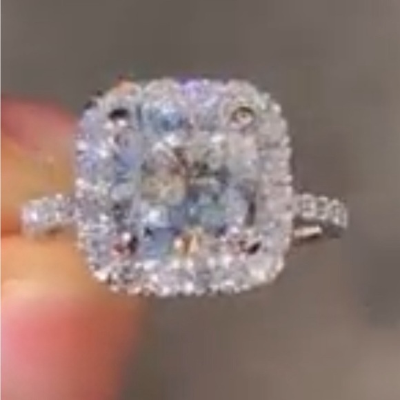 Diamond 2CTW Genuine Cushion Cut Halo White Gold Ring Certified GIA Authentic - Picture 7 of 16